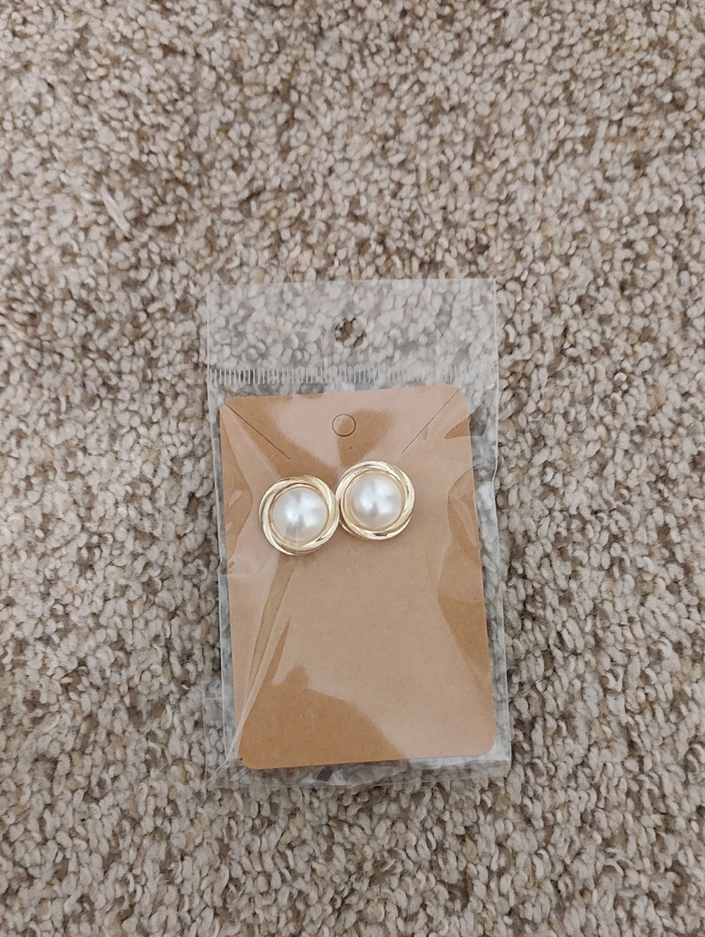 Gold Pearl Button Stud Earrings - Classic Women's Jewelry
